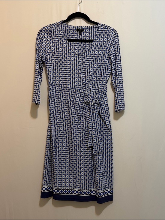 Talbots Dresses & Skirts - Talbots Navy & White Geometric Long Sleeve Wrap-Style Dress